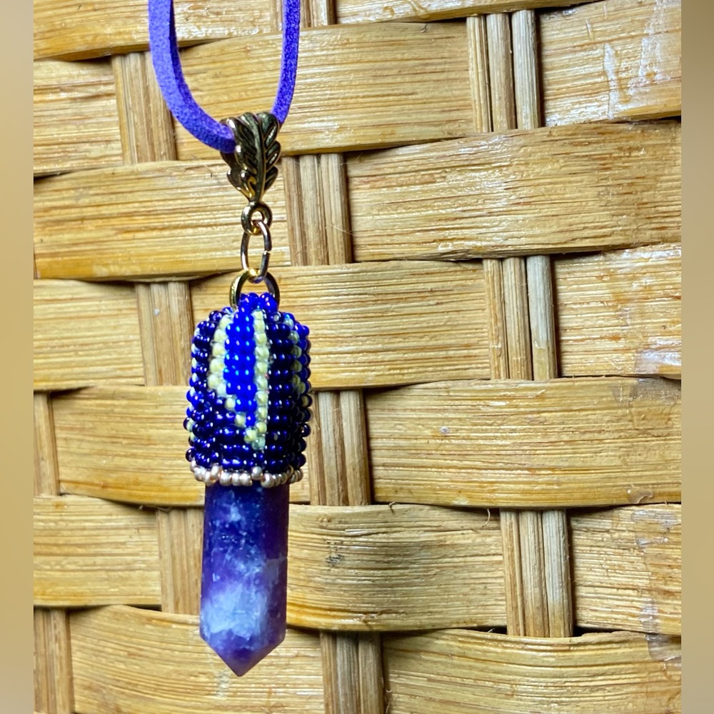 Lepidolite Beaded Necklace Hand Crafted Purple